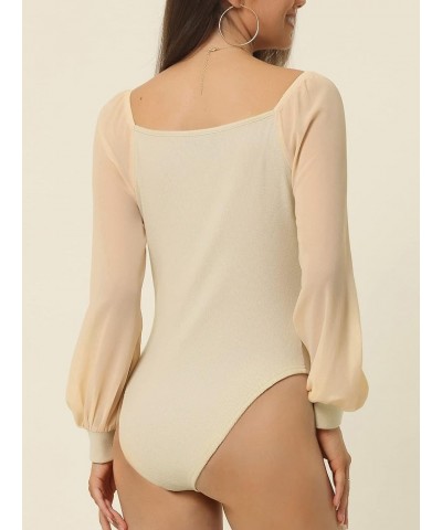 Women's Long Sleeve Bodysuit Off shoulder Square Neck Slim Fit Leotard Dressy Romper Jumpsuit Apricot $16.73 Bodysuits