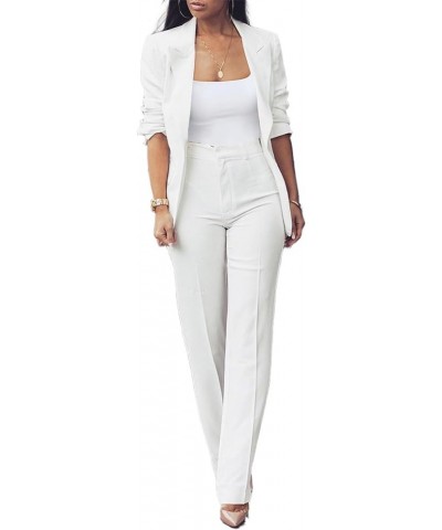 Women's Fashion 2 Piece Pant Suit Dressy Lapel Blazer and Slim Fit Pants Set Business Outfits 00-white $33.62 Suits