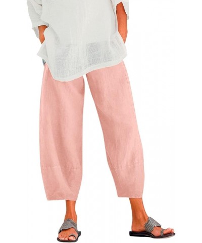 Womens Capri Pants Dressy, Women's Loose Fit Linen Pants Wide Leg Casual Capri Pants Lightweight Cropped Pants X8-pink $9.90 ...