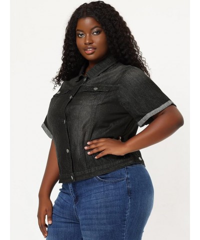 Women's Plus Size Denim Jacket Button Front Work Crop Jean Short Sleeves Jackets 2024 Black $27.26 Jackets