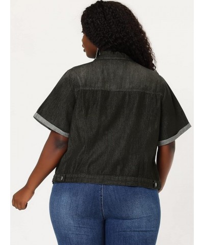 Women's Plus Size Denim Jacket Button Front Work Crop Jean Short Sleeves Jackets 2024 Black $27.26 Jackets