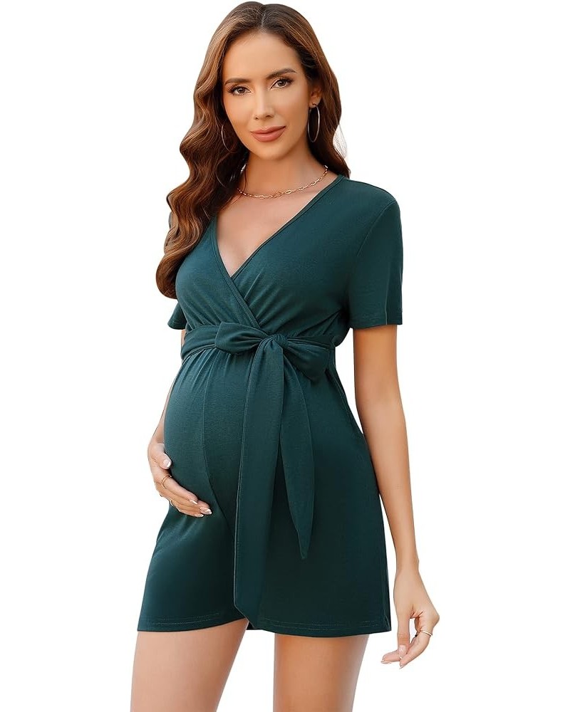 Maternity Jumpsuit Women's V Neck Short Sleeve Casual Jumpsuit High Waist Nursing Romper with Belt Green $16.32 Rompers