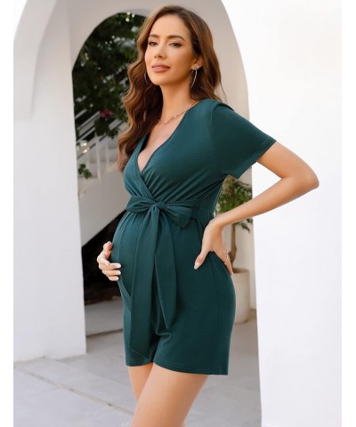 Maternity Jumpsuit Women's V Neck Short Sleeve Casual Jumpsuit High Waist Nursing Romper with Belt Green $16.32 Rompers