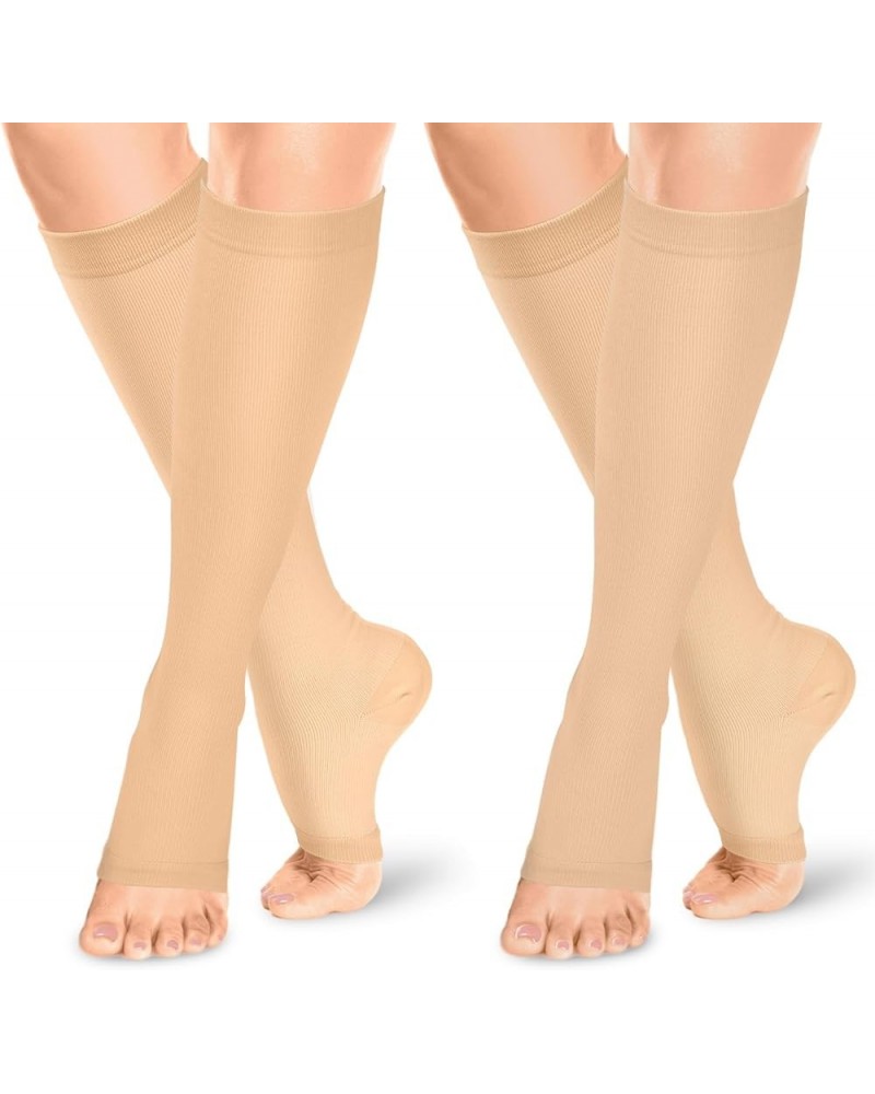 Open Toe Compression Socks for Women & Men-2 Pairs 15-20 mmHg Knee High Graduated Toeless Compression Socks Large-X-Large 01-...