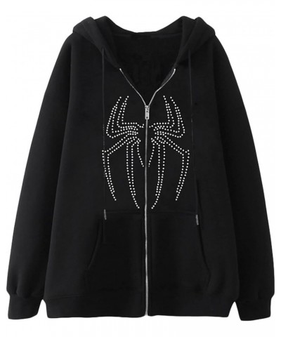 Women Y2k Spider Hoodie Grunge Jackets Long Sleeve Oversized Full Zip Sweatshirt Hoodies Streetwear D-black $10.10 Hoodies & ...