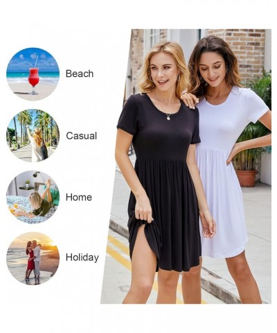 Women's 2024 Summer Short Sleeve Casual Dresses Hide Belly Fat Loose Fit Sundress with Pockets Fl Light Yellow $20.05 Dresses