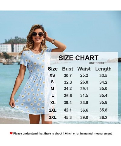 Women's 2024 Summer Short Sleeve Casual Dresses Hide Belly Fat Loose Fit Sundress with Pockets Fl Light Yellow $20.05 Dresses