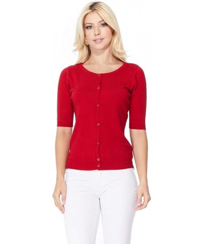 Women's Knit Cardigan Sweater – Short Half Sleeve Crewneck Basic Classic Casual Button Down Soft Lightweight Top Red $11.97 S...