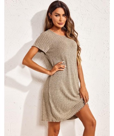 Women's Nightgown Short Sleeve Sleepshirt Rib Knit Scoopneck Soft Sleepwear Pajama Dress S-XXL Khaki $10.59 Sleep & Lounge