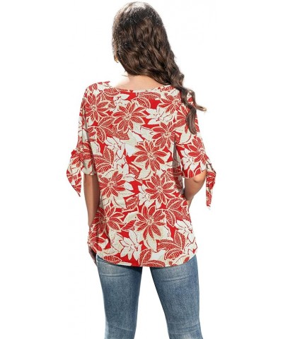 Women's Summer Casual Knot Cuff Chiffon Blouse Short Sleeve Loose Top Shirts Xing Red $11.39 Blouses