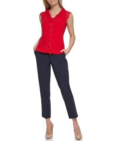 Women's Work Sleeveless Ruffle Front Shirts Scarlet $20.77 Blouses