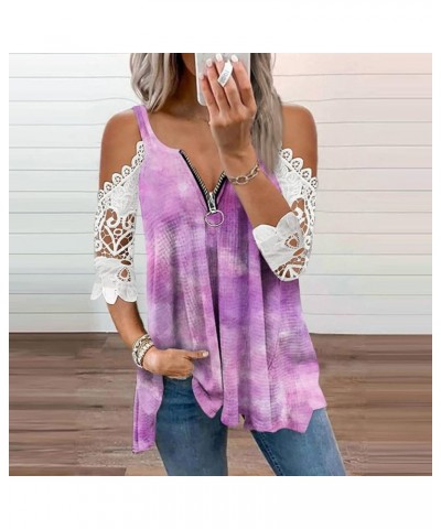 Wedding Swing Fall T Shirt for Women Cool Cold Shoulder Sleeve Coloured Blouse Lady Zippable Regular Pattern 3-purple $8.24 B...