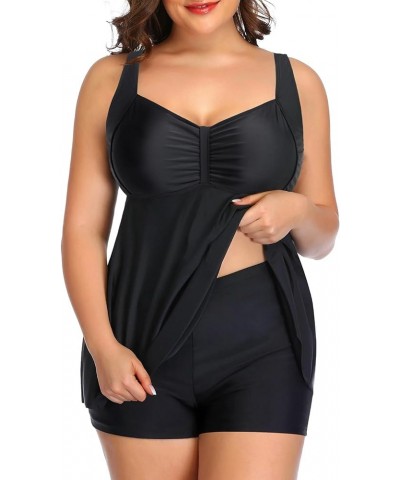 Women Two Piece Plus Size Tankini Swimsuit with Shorts Tummy Control Bathing Suit Flowy Swimwear Black $25.36 Swimsuits