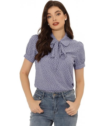 Women's Retro Dots Blouses Bow Tie Peter Pan Collar Chiffon Blouse Light Purple $19.19 Blouses