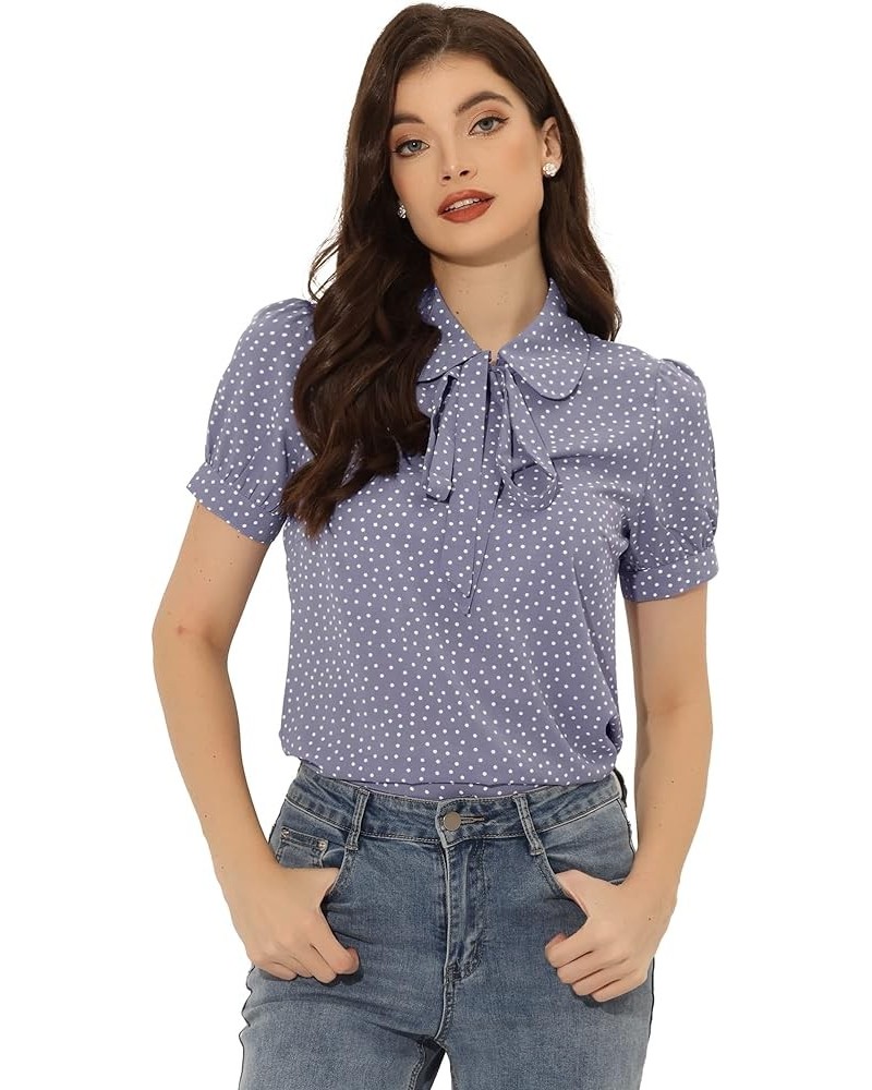 Women's Retro Dots Blouses Bow Tie Peter Pan Collar Chiffon Blouse Light Purple $19.19 Blouses