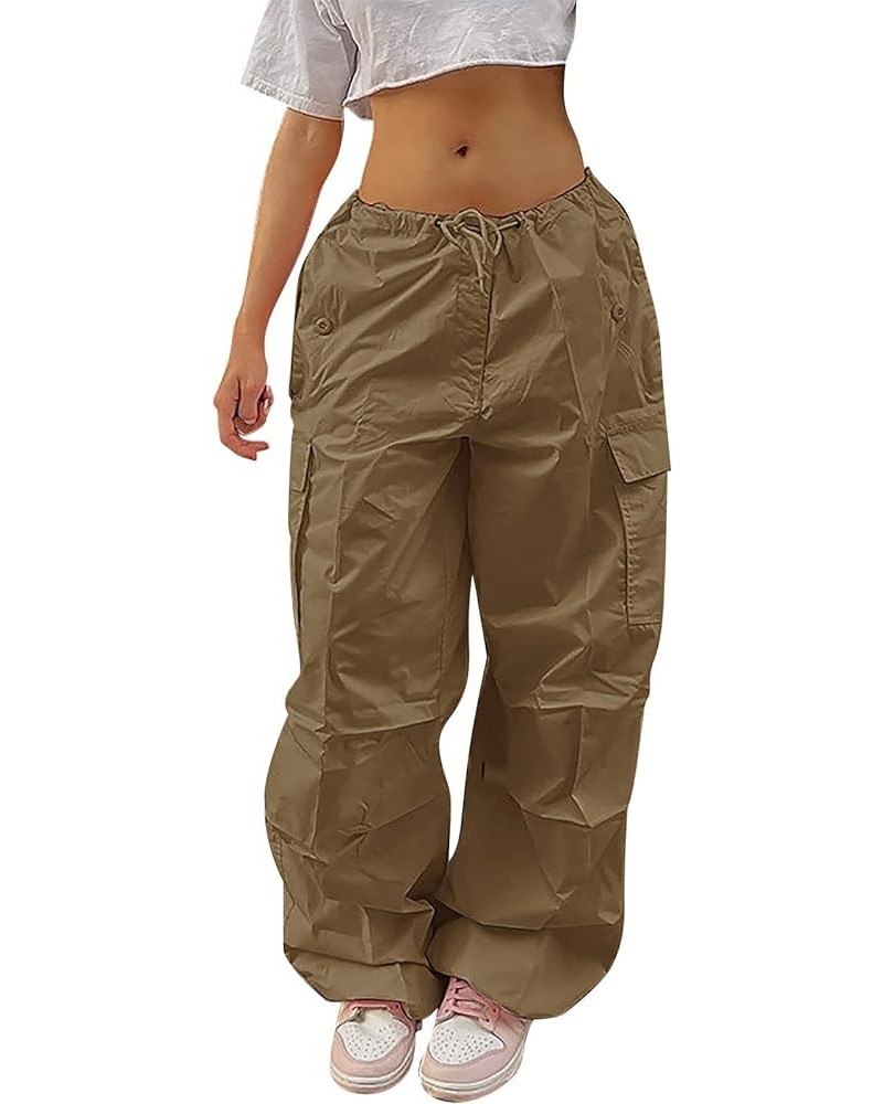 Cargo Pants Women Adjustable High Waisted Wide Leg Vintage Casual Streetwear Hip Hop Joggers Loose Solid Color B-brown $7.12 ...