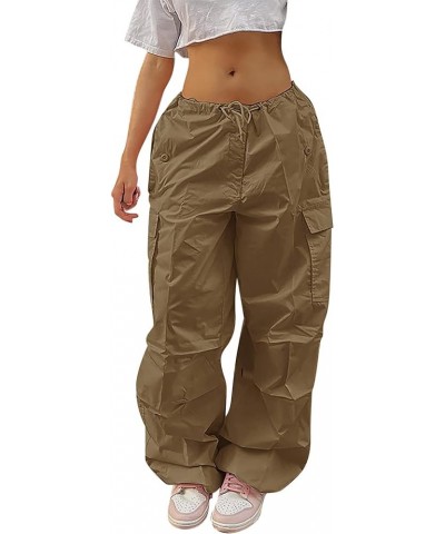 Cargo Pants Women Adjustable High Waisted Wide Leg Vintage Casual Streetwear Hip Hop Joggers Loose Solid Color B-brown $7.12 ...