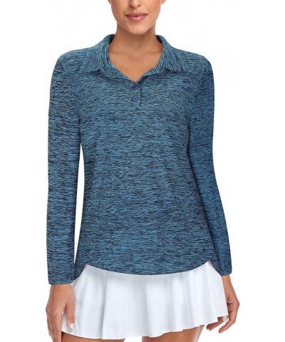 Women's Golf Shirt UPF 50+ Long Sleeve Quarter Zip Pullover Athletic Hiking Workout Tops Button-blue $19.13 Activewear