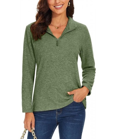 Women's Quarter Zip Pullover Sweatshirt Fleece Casual Long Sleeve Spring Fall Running Workout Tops Army Green $14.34 Activewear