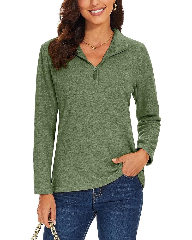 Women's Quarter Zip Pullover Sweatshirt Fleece Casual Long Sleeve Spring Fall Running Workout Tops Army Green $14.34 Activewear