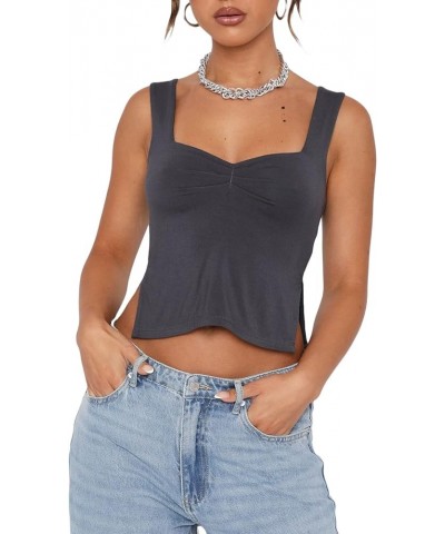 Women Sexy Low Cut Tank Top Ruched Bandage Camisloe Side Split Mini Y2k Tops Cropped Bustier Vest Going Out Grey Medium $9.82...