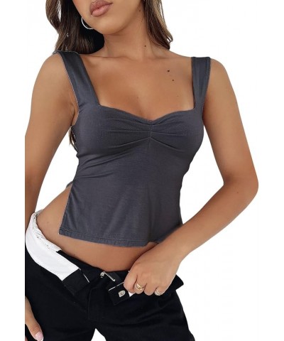 Women Sexy Low Cut Tank Top Ruched Bandage Camisloe Side Split Mini Y2k Tops Cropped Bustier Vest Going Out Grey Medium $9.82...