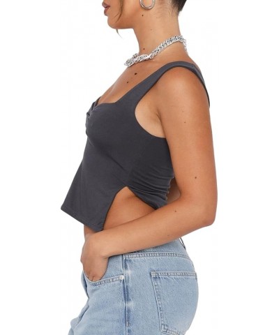 Women Sexy Low Cut Tank Top Ruched Bandage Camisloe Side Split Mini Y2k Tops Cropped Bustier Vest Going Out Grey Medium $9.82...