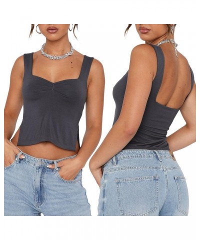 Women Sexy Low Cut Tank Top Ruched Bandage Camisloe Side Split Mini Y2k Tops Cropped Bustier Vest Going Out Grey Medium $9.82...