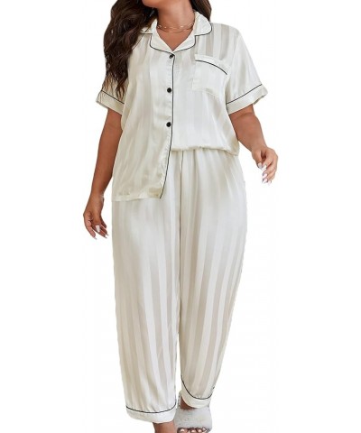 Women's Plus Size Satin Pajama Set Silky Short Sleeve Button Down Tops and Pants Sleepwear Loungewear White $15.99 Sleep & Lo...