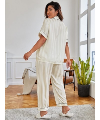 Women's Plus Size Satin Pajama Set Silky Short Sleeve Button Down Tops and Pants Sleepwear Loungewear White $15.99 Sleep & Lo...