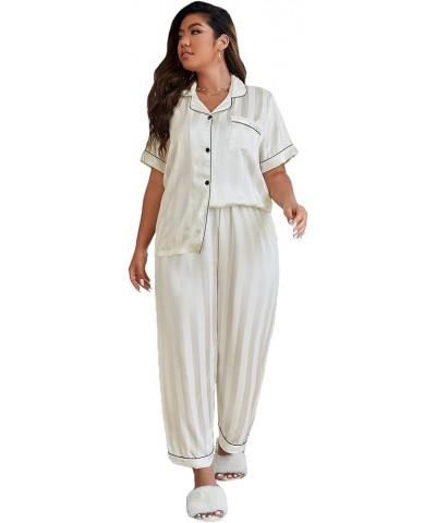 Women's Plus Size Satin Pajama Set Silky Short Sleeve Button Down Tops and Pants Sleepwear Loungewear White $15.99 Sleep & Lo...