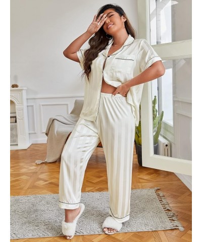 Women's Plus Size Satin Pajama Set Silky Short Sleeve Button Down Tops and Pants Sleepwear Loungewear White $15.99 Sleep & Lo...