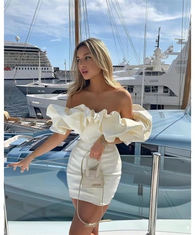 Off Shoulder Ruched Homecoming Dresses for Teens Short Ruffles Tube Satin Formal Cocktail Evening Party Gowns 2023 FL0073 Dus...