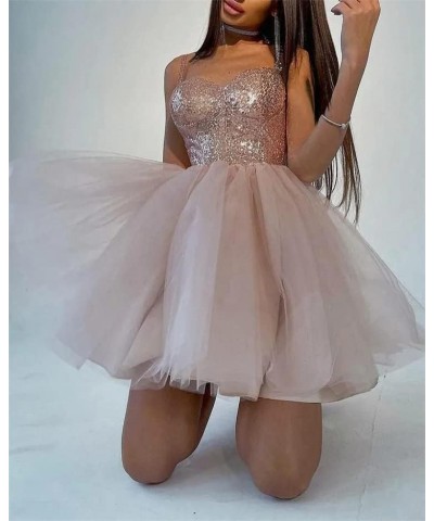 Sparkle Starry Tulle Homecoming Dresses for Teens Prom Dress Short Spaghetti Straps Cocktail Party Gown Red $35.76 Dresses