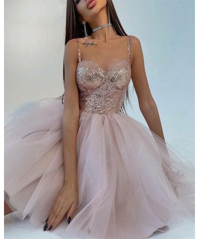 Sparkle Starry Tulle Homecoming Dresses for Teens Prom Dress Short Spaghetti Straps Cocktail Party Gown Red $35.76 Dresses