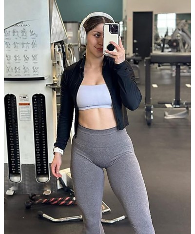 Women's Cropped Running Workout Jackets Zip Slim Fit Athletic Tops with Thumb Holes Cream Coffee $14.70 Jackets