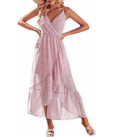 Women Summer Spaghetti Strap Maxi Dress Sleeveless V Neck Backless Empire Waist Flowy Beach Party Dress With Slit Style2-pink...