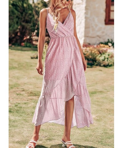 Women Summer Spaghetti Strap Maxi Dress Sleeveless V Neck Backless Empire Waist Flowy Beach Party Dress With Slit Style2-pink...