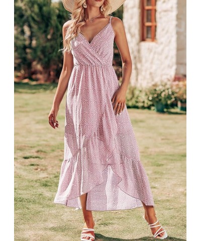 Women Summer Spaghetti Strap Maxi Dress Sleeveless V Neck Backless Empire Waist Flowy Beach Party Dress With Slit Style2-pink...