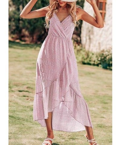 Women Summer Spaghetti Strap Maxi Dress Sleeveless V Neck Backless Empire Waist Flowy Beach Party Dress With Slit Style2-pink...