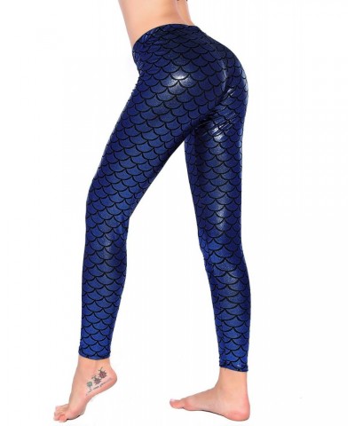 Women Sexy Mermaid Fish Scale Hologram Stretch Soft Shine Leggings (Medium, Dark Blue) $10.99 Leggings