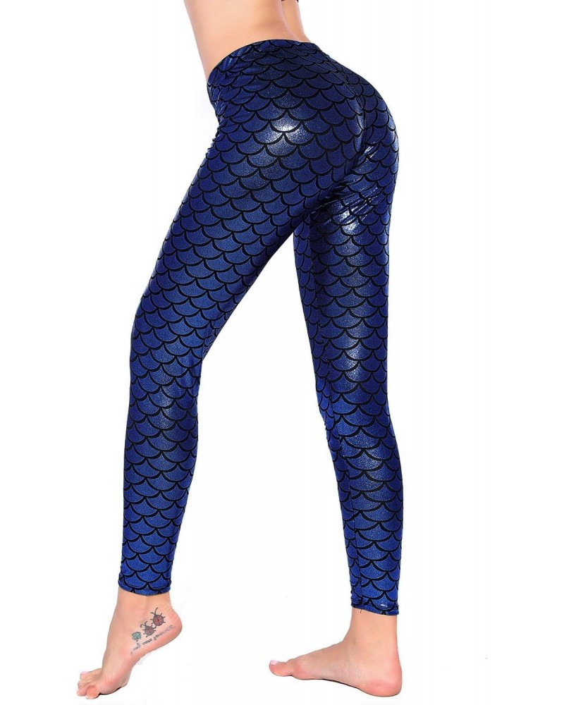 Women Sexy Mermaid Fish Scale Hologram Stretch Soft Shine Leggings (Medium, Dark Blue) $10.99 Leggings