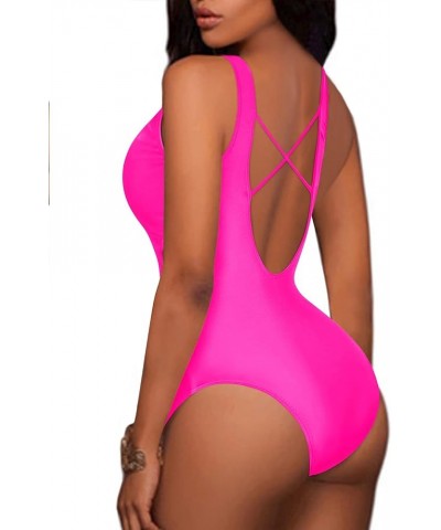 Women Sexy One Piece Swimsuits Plunge Deep V Neck Cutout Bathing Suits Leopard and Pink $16.32 Swimsuits