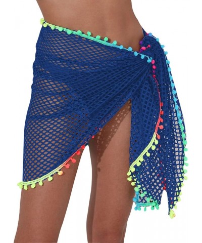 Women's Sarongs Beach Wrap Crochet Cover Up Skirt Tassel Knit Mini Beach Cover Up Blue $10.59 Swimsuits