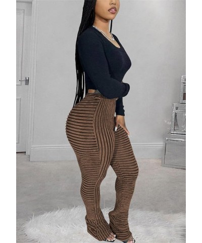 Women Stacked Pants Flare Sweatpants High Waisted Striped Fuzzy Lounge Butt Lifting Leggings Khaki $16.40 Leggings