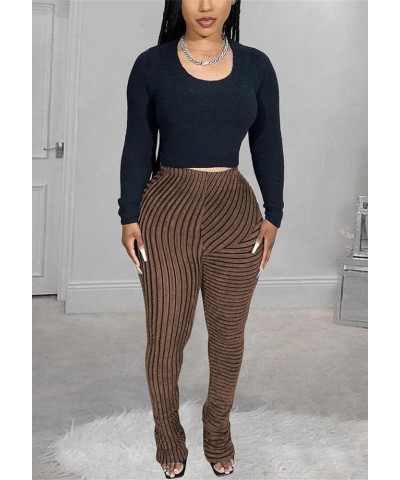 Women Stacked Pants Flare Sweatpants High Waisted Striped Fuzzy Lounge Butt Lifting Leggings Khaki $16.40 Leggings