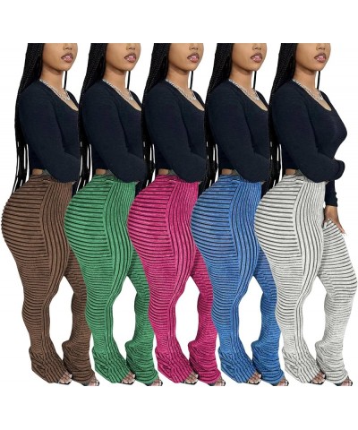 Women Stacked Pants Flare Sweatpants High Waisted Striped Fuzzy Lounge Butt Lifting Leggings Khaki $16.40 Leggings