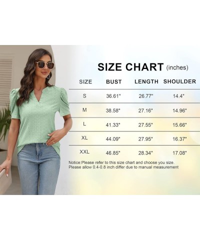 Womens Dressy Casual Tops Short Puff Sleeve Cute Blouses Loose Fit Fashion 2023 Summer Ladies T-Shirts Light Green $9.00 Tops