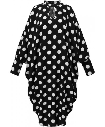 Women Polka Dot Midi Dresses Oversized Long Sleeve Halter Neck Dress Black $16.49 Dresses