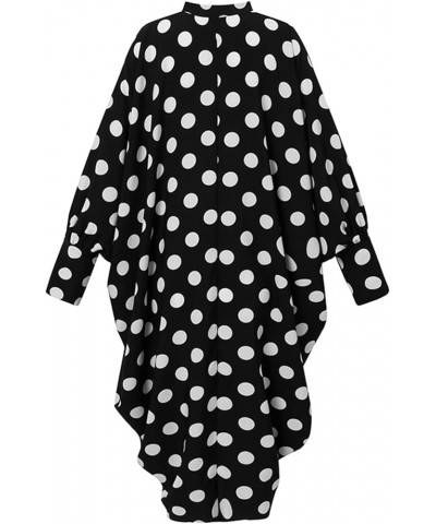 Women Polka Dot Midi Dresses Oversized Long Sleeve Halter Neck Dress Black $16.49 Dresses